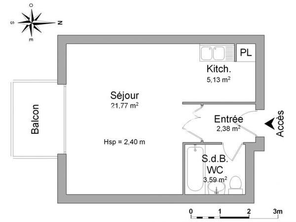 Location Studio 32.9 m² - 5 ALLÉE SYLVESTRE Meulan En Yvelines 78250