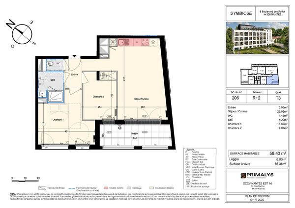Appartement 2 pièce(s) 44.4 m2 BALCON