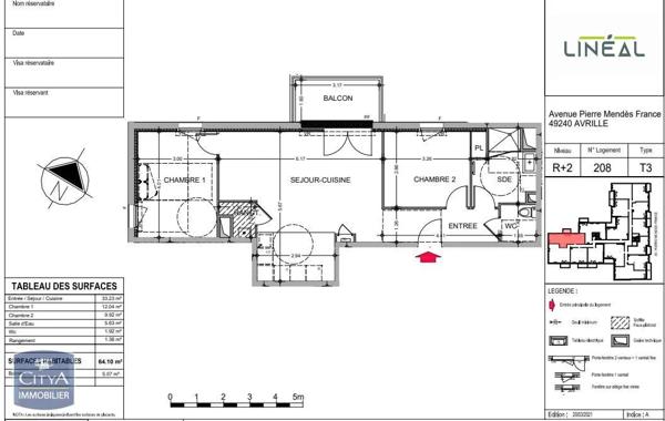Appartement à louer 3 pièces 64.1m²