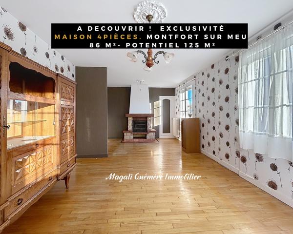 Exclusivité – Maison 3 chambres + combles aménageables – 526 m² de terrain – Montfort-sur-Meu