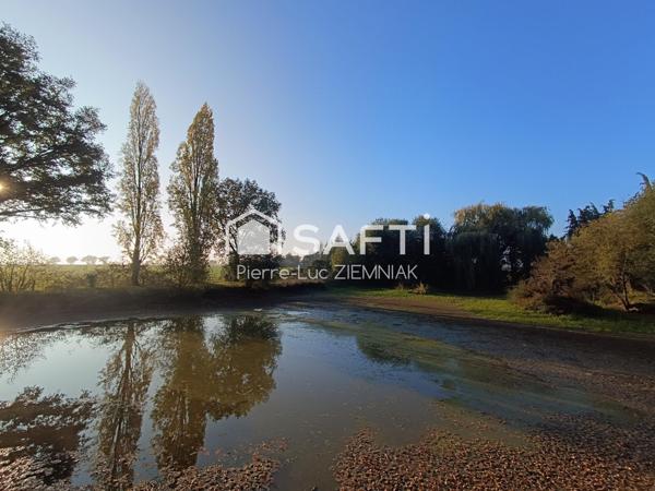 Terrain de loisirs avec étang et mobil-home – 4100 m² clos à Houssay (53360)