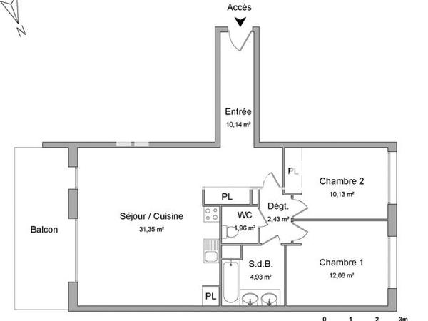 Location Appartement 3 pièces 73 m² - 21-27 IMP DU CIMETIERE DE CROIX DAURADE Toulouse 31200