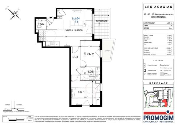 Location Appartement 3 pièces 60.74 m² - Menton 06500