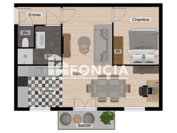 Location Studio 35.57 m² - 30 RUE LEON JOUHAUX Grenoble 38100