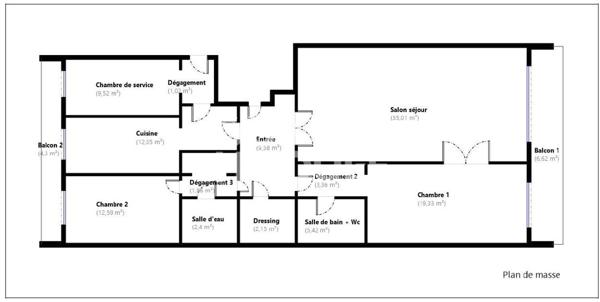 PARIS XVI, Jasmin, 2ch avec balcon 8ème étage