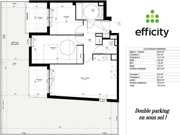 Appartement 3 pièces - 64 m² Exclusivité efficity