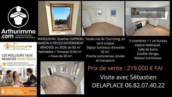Vente                                                      Maison
                        
                     5 pièces                      92 m2                     à Wasquehal