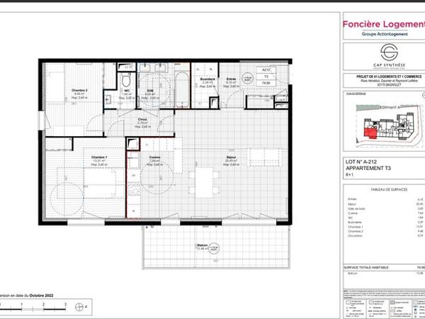 Location Appartement 3 pièces 74.9 m² - 1/3/5 Rue Helvétius Bagnolet 93170