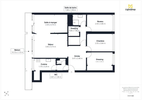 Appartement traversant de 5 pièces, 87,25 m², balcon, lumineux, Rue Jean Baptiste Charcot, Courbevoie