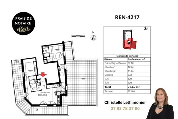 Appartement ATYPIQUE - Rennes 3 pièces - 73,69m² + Terrasse de 129 m² - Quartier Sainte Thérèse