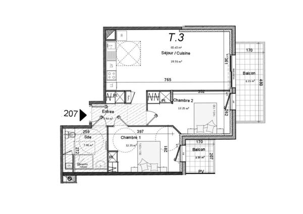 Vente appartement T3, dernier étage, port à pied, 2 balcons, 1 box, Perros-Guirec (22700)
