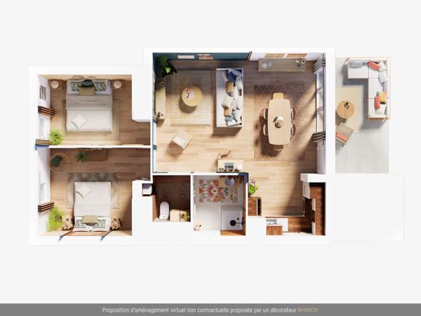 Appartement 3 pièces avec terrasse et jardin + 2 parking