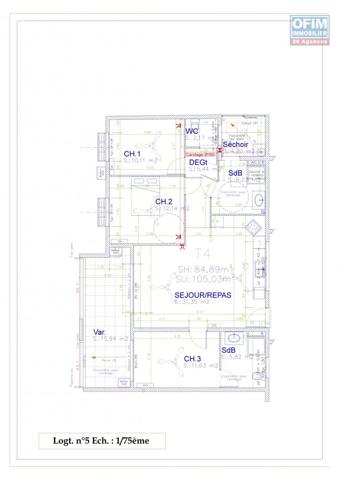 A VENDRE APPARTEMENT F4 DE 103.39 M2 AU CENTRE VILLE DE SAINT DENIS