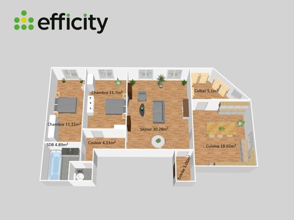 Appartement 4 pièces - 92 m² Exclusivité efficity