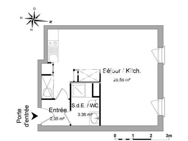 Location Studio 32.27 m² - 3 RUE COLETTE MAGNY Nantes 44000