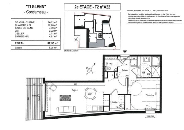 Résidence "TI GLENN" à vendre appartement 2 pièces de 52.53 m² au centre Ville de Concarneau