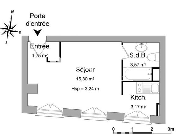 Location Studio meublé 23.79 m² - 12 COURS DU CHAPEAU ROUGE Bordeaux 33000