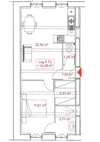 Appartement T2 rénové 43m² avec parking, centre Villefranche De Lauragais 2 pièce(s) 43 m2