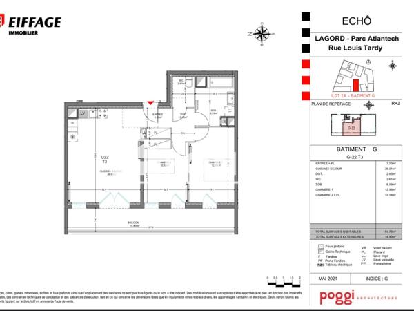 Location Appartement 3 pièces 64.73 m² - ECHO - G22 - 17 ALLEE ALBERT JACQUARD Lagord 17140