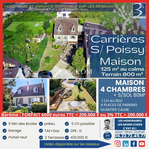 MAISON 4 Chambres sur terrain 800 M2 Carrières-sous-Poissy (78955)