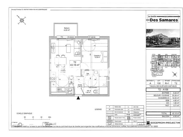 Location Appartement 2 pièces 43.18 m² - LE JARDIN DES SAMARES - RUE DU 8 MAI 1945 PORTE A106 Seclin 59113