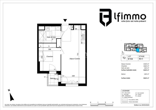 Appartement - 2 pièces - 42,40 m² - Givors Balcon 2 m²