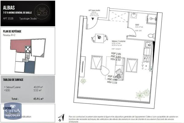 Appartement à louer 1 pièce 45.91m²