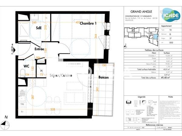 Location Appartement 2 pièces 43.51 m² - 1 RUE DE ROUFFACH Mulhouse 68200