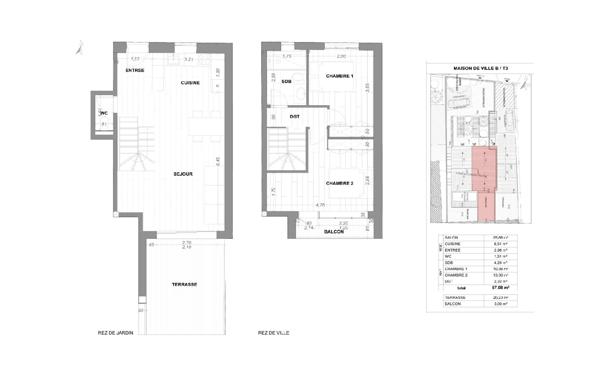 Maison 3 pièces - 68 m²