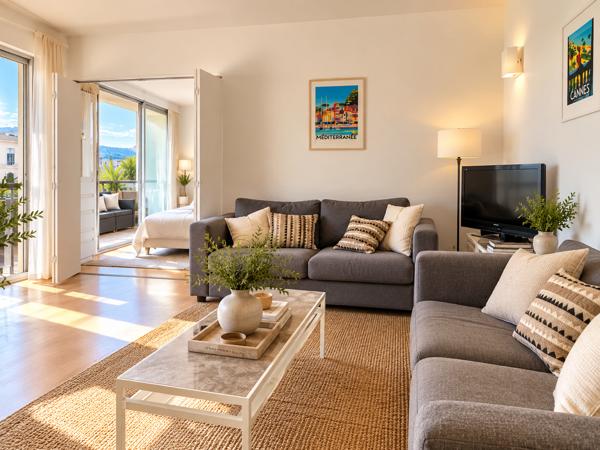 Cannes-Anglais : grand 2 pièces 48 m2 , vue dégagée, avec terrasse, parking et cave