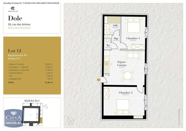 Appartement à louer 3 pièces 51.8m² Dole (39100)