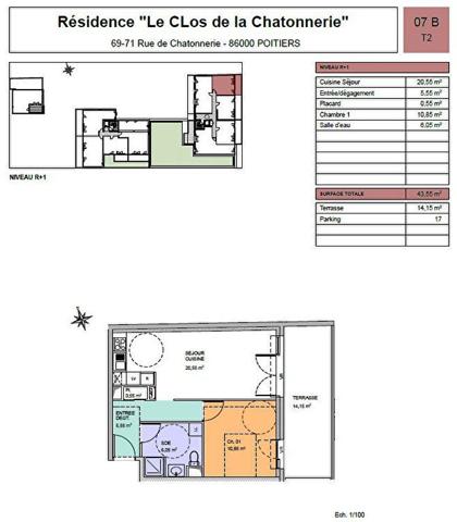 Appartement - 2 pièce(s) - 43.55m2