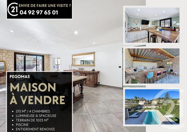 Maison à vendre  6 pièces - 215 m 2   PEGOMAS  - 06
