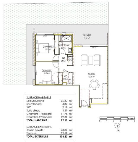 T3 de Standing 72,11m² - RDC Terrasse Jardin et Garage - Mas Vermeil