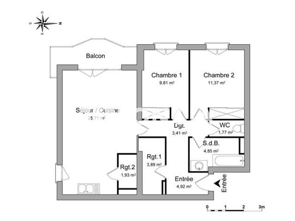 Location Appartement 3 pièces 67.66 m² - RUE PABLO PICASSO Villenave D Ornon 33140