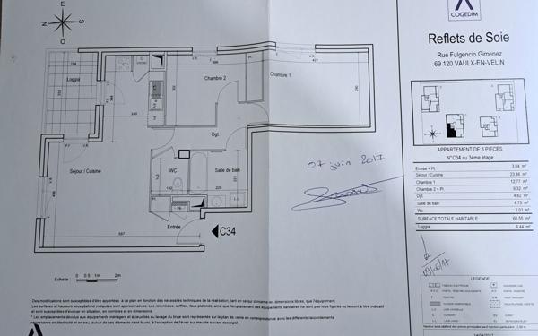Appartement à vendre    3 pièces • 60,63 m2 Vaulx-en-Velin