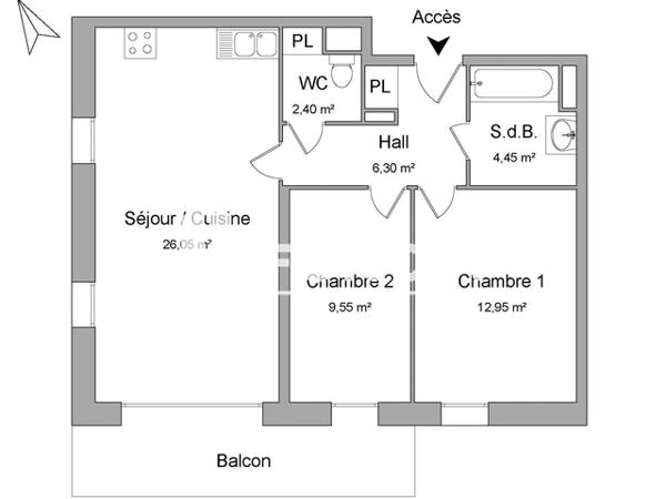 Location Appartement 3 pièces 61.7 m² - 34 AVENUE DE LA MOTTE Lesquin 59810