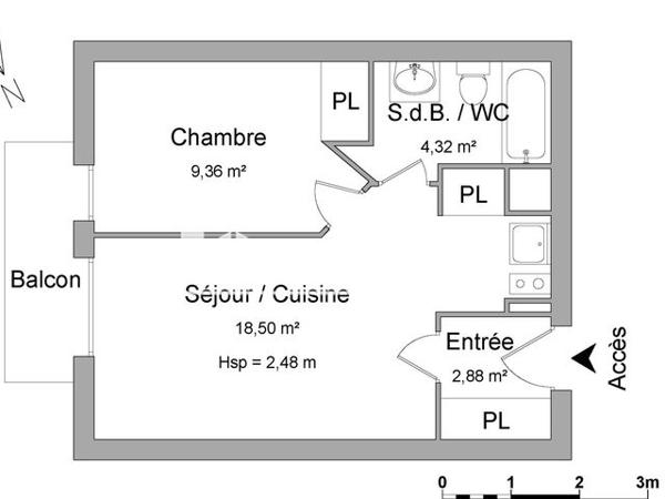 Location Studio 35.06 m² - 12/14 RUE JAC BELAUBRE Bordeaux 33200