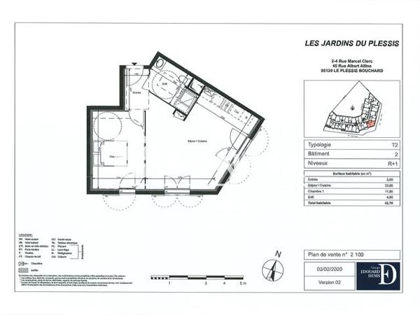 Location Appartement 2 pièces 43.7 m² - LES JARDINS DU PLESSIS - 2-4 RUE MARCEL CLERC / 45 RUE ALBERT ALINE Le Plessis Bouchard 95130