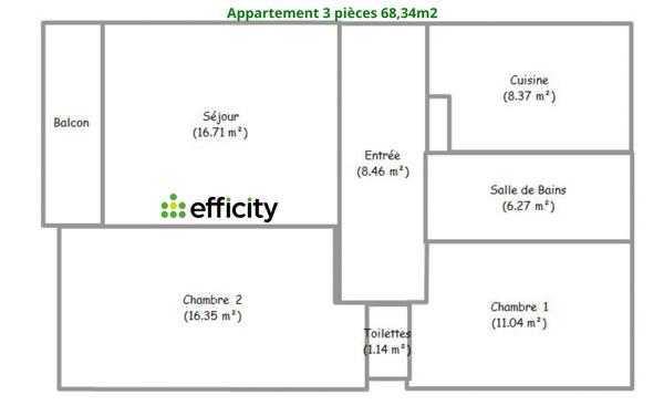 Appartement
         3 pièces
        - 68 m² Exclusivité