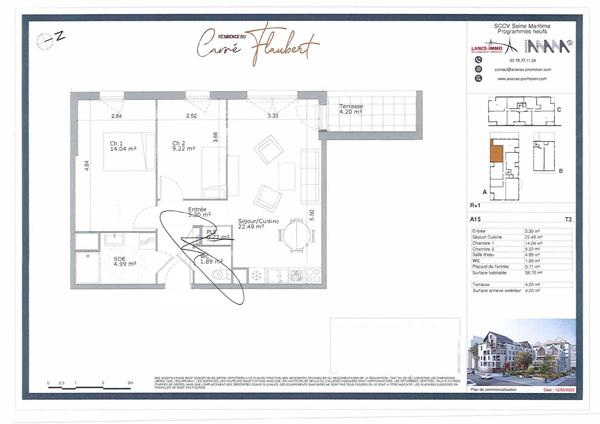 Appartement T3 neuf avec balcon sur Rouen