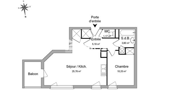 Location Appartement 2 pièces 45.91 m² - Lyon 69007