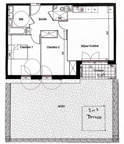 Saclay (91400) APPARTEMENT REZ DE JARDIN DE PLAIN PIED - IMMEUBLE RECENT au CENTRE de SACLAY - JARDIN 60m2 - TOUTES COMMODITE