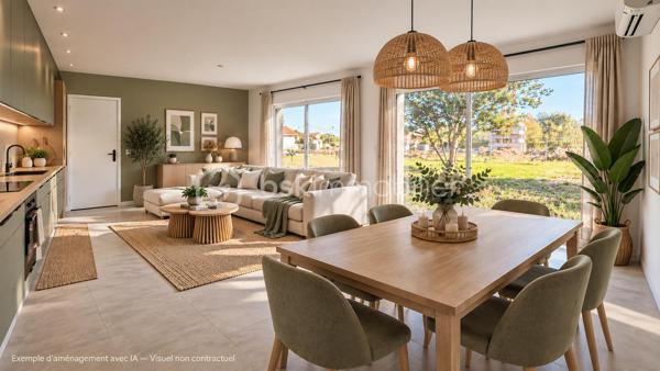 À Longages, à seulement 15 minutes de Muret et avec un accès rapide vers Toulouse, découvrez cette maison neuve T4 de 92 m², située dans un chemin au calme, à proximité des commerces et commodités.

Dernière maison disponible sur un ensemble de trois constructions neuves, elle est actuellement en cours de finalisation et sera disponible dès décembre.

Entièrement de plain-pied, elle offre une belle pièce de vie lumineuse avec espace cuisine ouvert. La cuisine est à prévoir par les futurs acquéreurs, vous laissant ainsi la liberté de l’aménager entièrement selon vos goûts et vos besoins.

L’espace nuit se compose de trois chambres avec parquet, d’une salle d’eau avec douche et de deux WC, dont un indépendant.

Implantée sur une parcelle d’environ 250 m², la maison bénéficie d’environ 76 m² d’espaces extérieurs privatifs, répartis entre un espace à l’avant et un jardin à l’arrière. Un garage complète l’ensemble.

Côté confort, tout a été pensé pour répondre aux standards actuels : pompe à chaleur avec climatisation réversible, ballon thermodynamique, volets roulants électriques, carrelage dans les pièces de vie et parquet dans les chambres.

La maison est conforme à la RE 2020 et aux normes PMR. Elle bénéficie des garanties décennales et dommage-ouvrage.

Frais de notaire réduits : environ 3 %.

Une belle opportunité pour profiter du confort d’une maison neuve, dans un environnement calme et agréable.

Contactez-moi pour plus d’informations ou pour organiser une visite sur place.