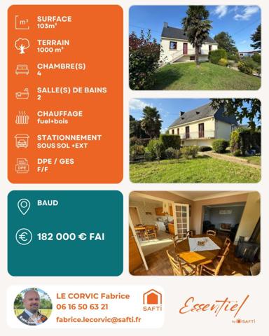 A BAUD, DANS HAMEAU, MAISON A RAFRAICHIR DE 103 M2 SUR TERRAIN DE 1000M2