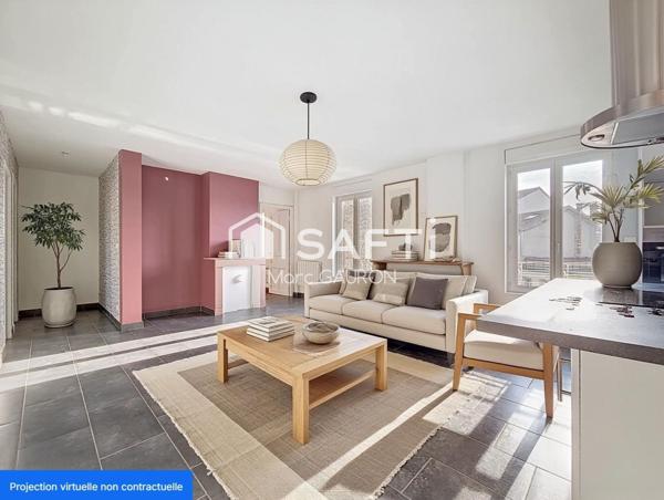 Appartement de 75m² avec parking fermé, combles a aménager et cave.