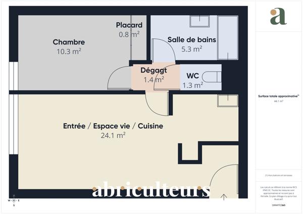 Appartement T2 44,14 m² 1er étage avec vue dégagée Résidence de standing avec vue dégagée