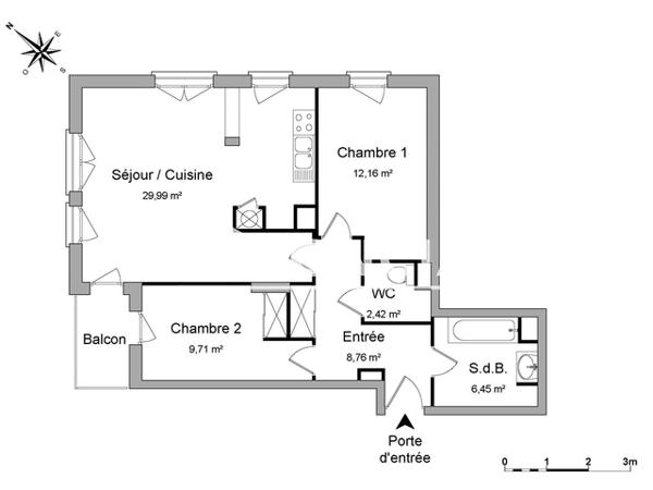 Location Appartement 3 pièces 69.48 m² - BATIMENT A Caen 14000