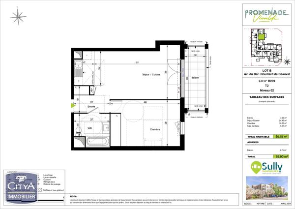 Appartement à vendre 2 pièces 50.15m²