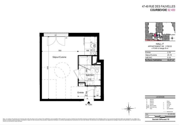 Location Studio 33 m² - Courbevoie 92400